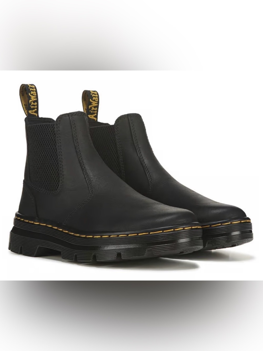 Dr. Martens Embury Black Leather Chelsea Boots Chunky Lug Sole Fall Goth Punk 8